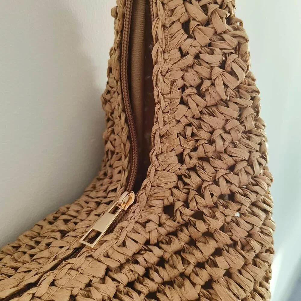 Straw Crossbody Bag Woven Hobo with Adjustable Strap Large Capacity Beach Purse - Picture 4 of 7